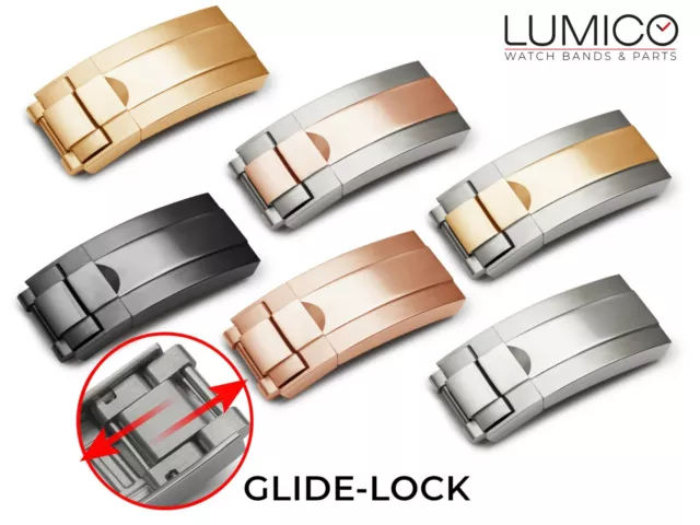 For ROLEX Watch Leather Rubber Strap Band 16mm GlideLock Clasp Buckle Silver