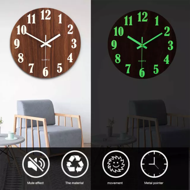 Dia 30cm Modern Luminous Wood Wall Clock Art Wall Clock Living Room Wall Decor 3