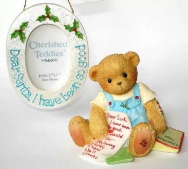 Cherished Teddies Child Bear with Christmas List Figurine & Mini Photo Frame