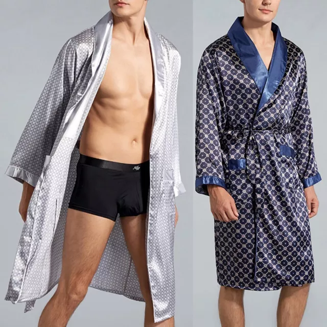 Satin Silk Summer Pajamas Kimono Bathrobe Robe Dressing Gown Loungewear Male