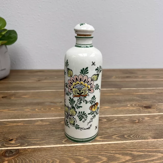 VTG BOLS Floral Decanter Bottle w Cork Stopper Delft Polychroom Made in Holland