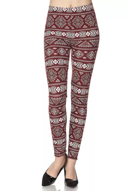 Leggings TC/57 Buttery Soft Always Brushed Butgundy Aztec ONE SIZE