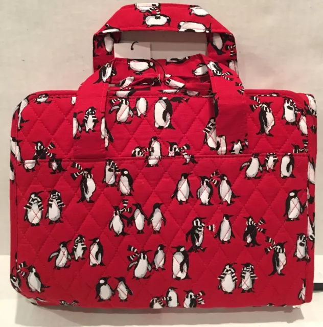 VERA BRADLEY QUILTED HANGING TRAVEL ORGANIZER BAG Playful Penguins Red PRINT NEW