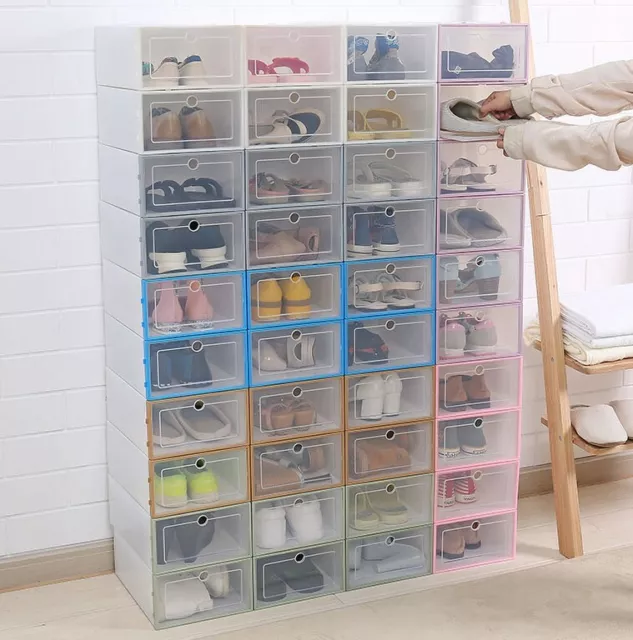 Plastic Shoe Storage Boxes Drawer Stackable Foldable Organiser Clear Duarble