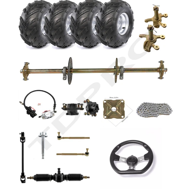 810mm ATV Go Kart Rear Axle Kit 7" Wheels Front Steering Brake Sprocket Quad UTV