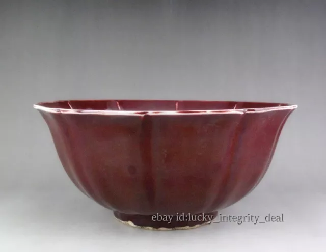 Beautiful Chinese Old Monochrome Ox-blood Red Glaze Porcelain Bowl Yongle Mark