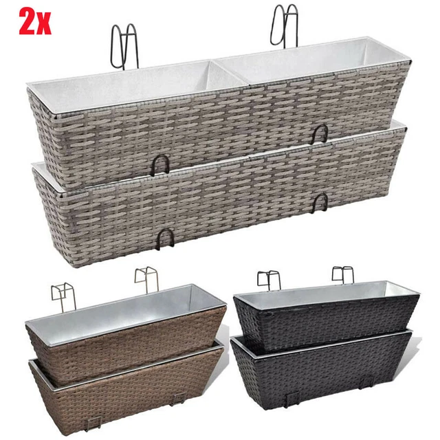 2X BLUMENTOPF RATTAN Balkonkasten Blumenkasten Garten Pflanzbeet mit