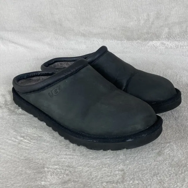 UGG Classic Clog Men's Slippers Size 10 Black Leather Sheepskin Slip On Loafer