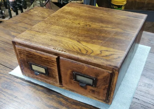 Antique 2 Drawer (3X5) Globe Tiger Oak File Cabinet Desk Top
