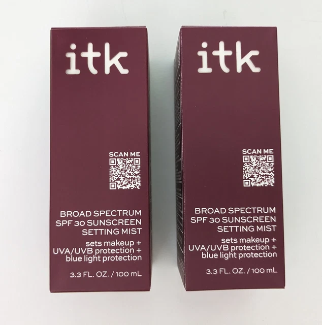 ITK Broad Spectrum SPF30 Sunscreen  Makeup Setting Mist 2 Bottles EXP 05/24