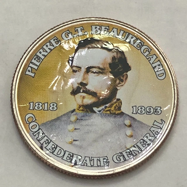 Colorized Kennedy half dollar. PIERRE GT BEAUREGARD. CONFEDERATE GENERAL #78