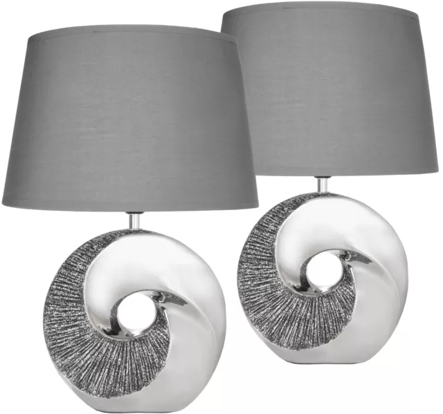 BRUBAKER Set di 2 Lampade da Tavolo Ceramica Rilievo Fossil Argento 43 cm Grigio