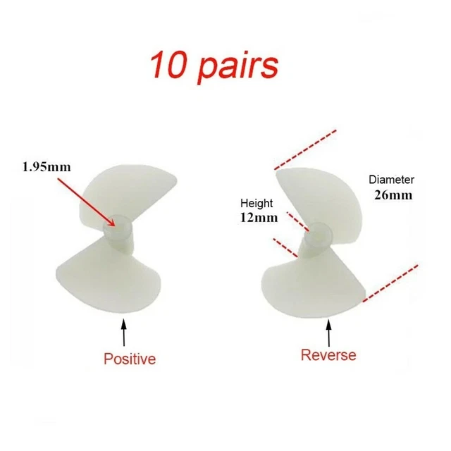 10 Pairs 2 Blade Propeller 2mm Shaft 26mm Prop For DIY Toy Boat Marine RC Boat