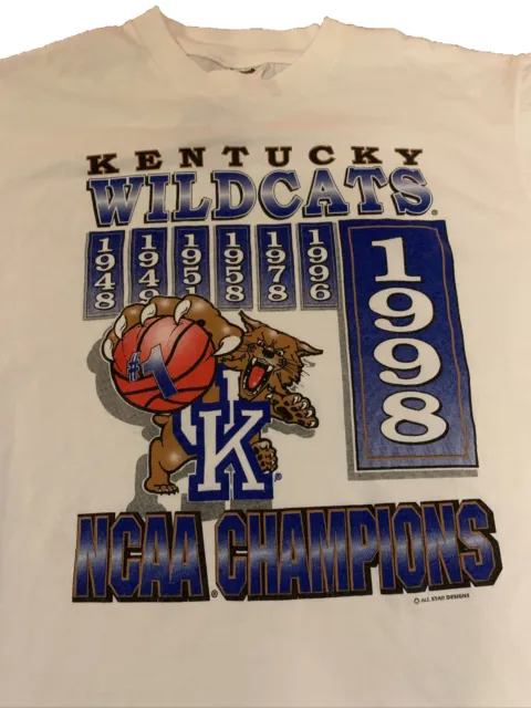 Vintage 90s 1998 UK Kentucky Wildcats Championship T Shirt NCAA Basketball SZ L