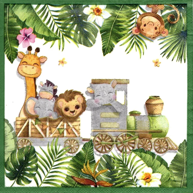 Serviettes en papier bébé naissance mixte animaux. Napkins baby birth animals