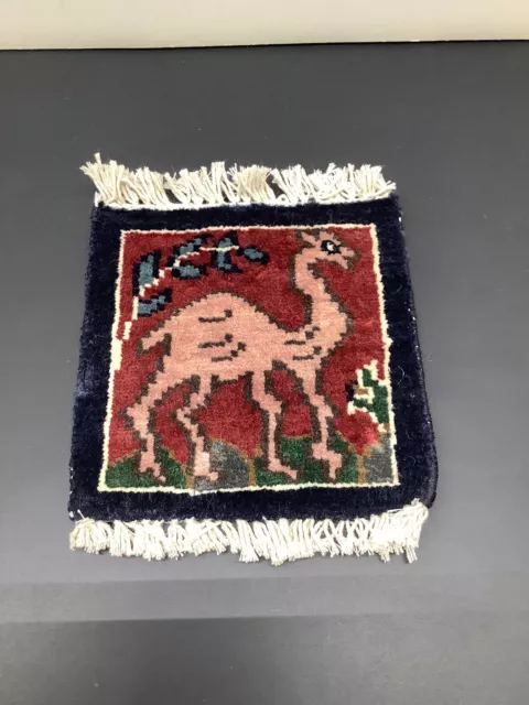 Vintage Egyptian Camel Miniature Hand Woven Tapestry Wall Art 7.5”x6”