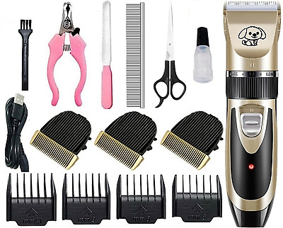Dog Cat Pet Grooming Kit Rechargeable Cordless Electric Hair Clipper Trimmer Set