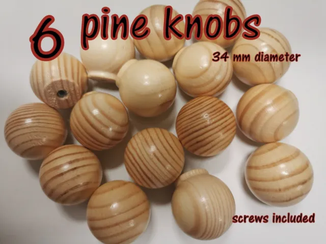 6 boutons en bois poignée porte de cuisine tiroir bois de pin massif 34 mm diamètre rond