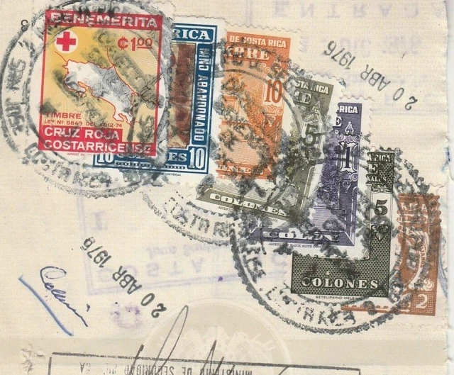 COSTA RICA Modern Consular Revenues Multi Colored Values Tied Doc. 1976