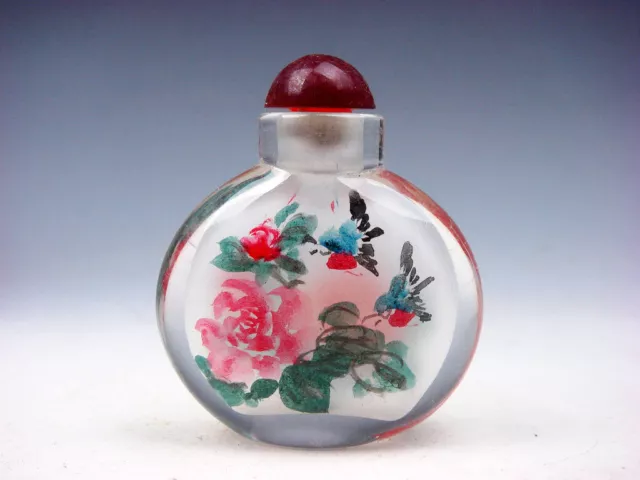 Peking Glass Inside Birds & Flowers Reverse Hand Painted Snuff Bottle #06182307