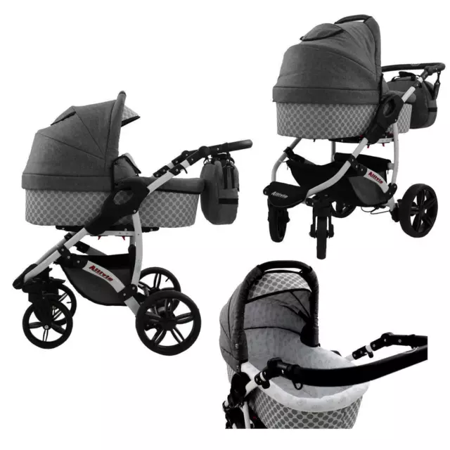 Kinderwagen 3 in 1 Buggy Babyschale Schwenkräder Allvio Leinen by Lux4Kids