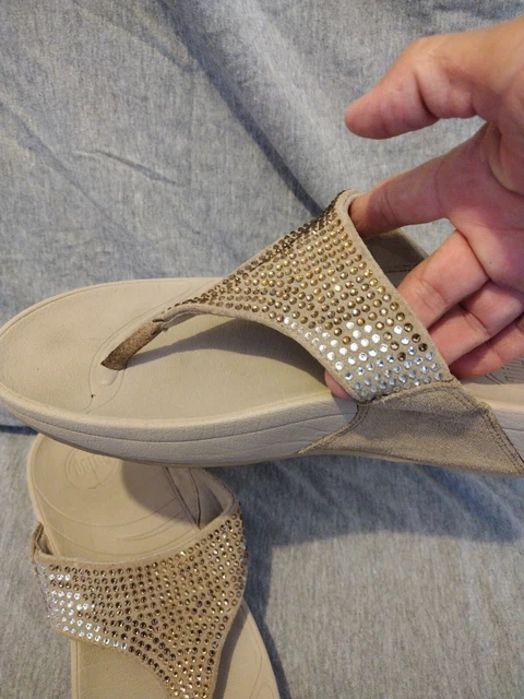 FITFLOP  Leather Grey 2 Tone Crystal Detailed Sandals Size 7.5