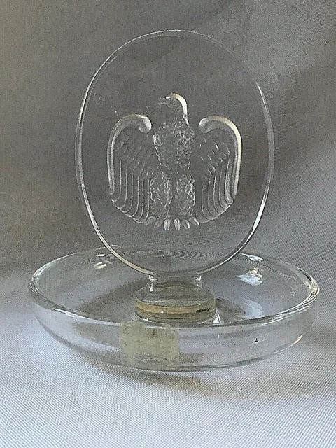LALIQUE Eagle Aigle Crystal Etched Ring Dish Tray SIGNED With Two Labels