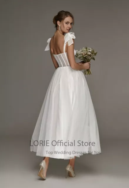 Short Wedding Dress Modern Boning Spaghetti Strap A Line Tea Length White Bridal 3