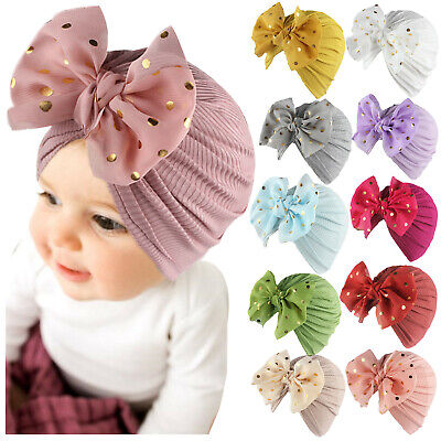 Newborn Baby Hat With Bow Infant Girls Beanie Cap Elastic Toddler Turban Hats UK