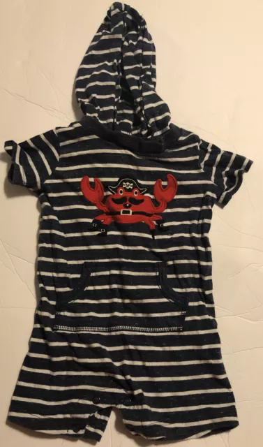 Carters 12 mois bébé garçon marine bleu et blanc crabe rayé bleu et blanc avec capuche