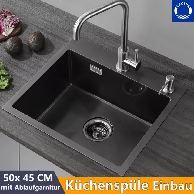 Einbauspüle Küchenspüle Edelstahl Spülbecken Spüle mit Ablaufgarnitur 50 x 45 cm