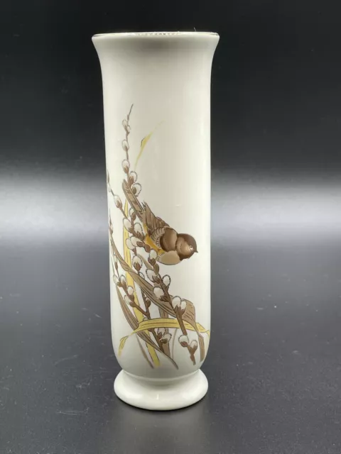 Otagiri Bud Vase Bird on Pussy Willow 6 1/2” Gold Brown Beige Japan Spring