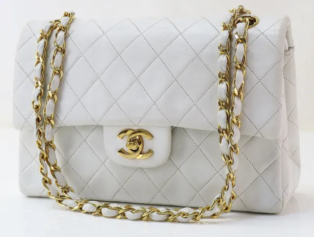 AUTH CHANEL WHITE Quilted Leather Flap Cover Gold Chain Shoulder Bag #53894  $2,331.00 - PicClick