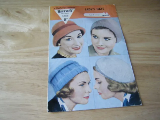 Vintage Strickmuster, Damenhüte, Mohair, Bestway 3355