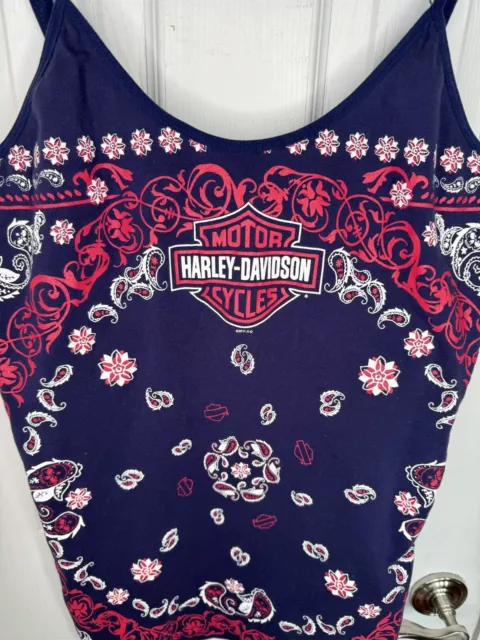 Harley Davidson Blue Red Cami Tank Top Women’s Biker Shirt XL