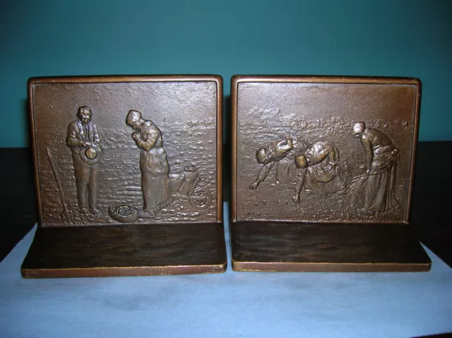 Antique Angelus The Gleaners Jean-Francois Millet solid bronze bookends, Judd Co