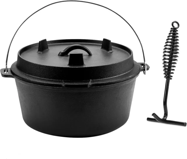 9 Quart Pre-Seasoned Cast Iron Dutch Oven with Lid and Lid Lifter Tool Outdoor