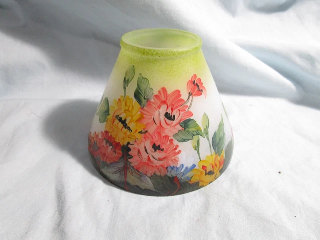 Vintage Miniature Floral Hand Painted Glass Lamp Shade/Oil Lamp Chimney Shade