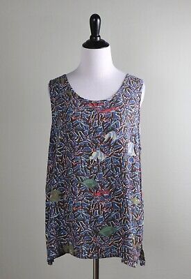 FLAX Brand $72 Crepe Fish Minnow Print Scoop Neck Casual Tank Top Size Small
