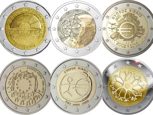 Cipro, Serie completa, Tutte e 6 le monete, 2 euro, commemorative, UNC, in...
