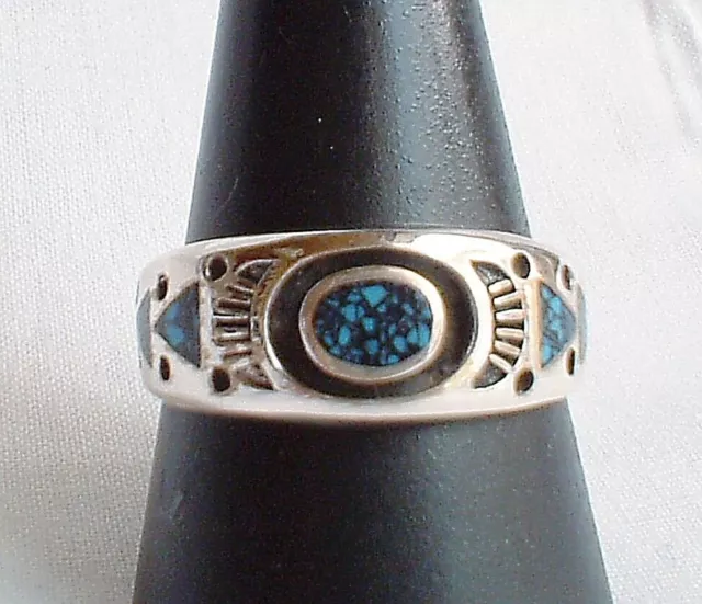 Turquoise Sterling Silver Ring Heavy Native American Style Inlaid Reiki Healing