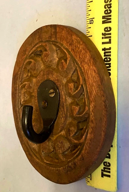 Vintage Decorative Hand Carved  5" Wooden Wall Hanging Hook Hanger  From India