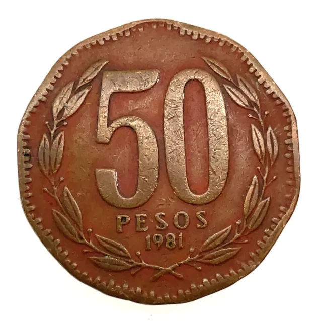 Chile 1981  50 Pesos Aluminum/Bronze Coin KM#219.1