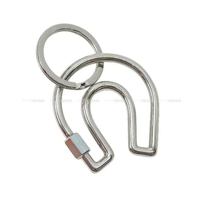 HERMES Metal Fer a Cheval Horseshoe Blue Silver HW keyring(key holder)[BRAND... HERMES Metal Fer a Cheval Horseshoe Blue Silver HW keyring(key holder)[BRAND...