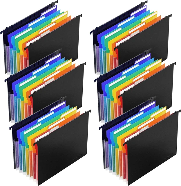 Plastic Expanding Hanging File Folders for Filing Cabinet,1/3-Cut Tab, 7 Pockets