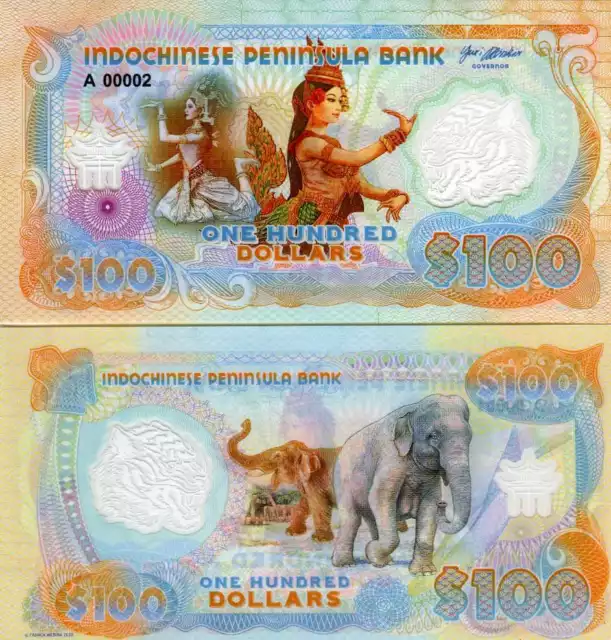 Indochinese Peninsula, $100, 2021, Clear Window Polymer, UNC - Dancer, Elephant