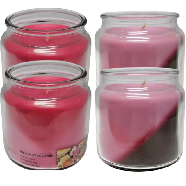 4 x Scented Candles In Glass Jar Triple Layer Wax Fragrance Cotton Wick 15Oz