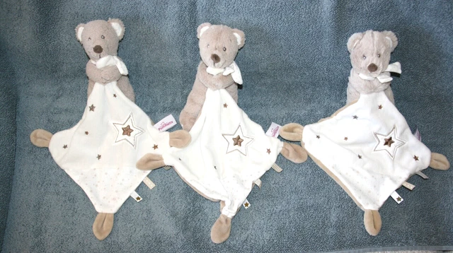 Pommette 3 Doudou Ours Beige Marron Mouchoir Blanc Etoile Etat Neuf