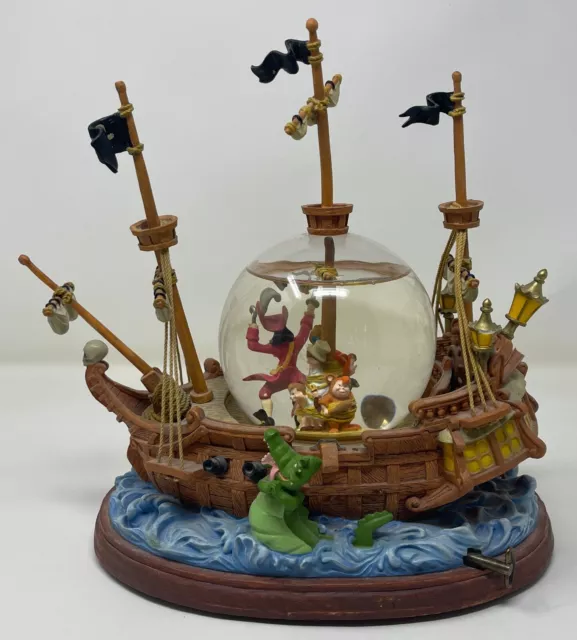 PETER PAN Disney "You Can Fly" Pirate Ship Snow Globe Music Box Collectable