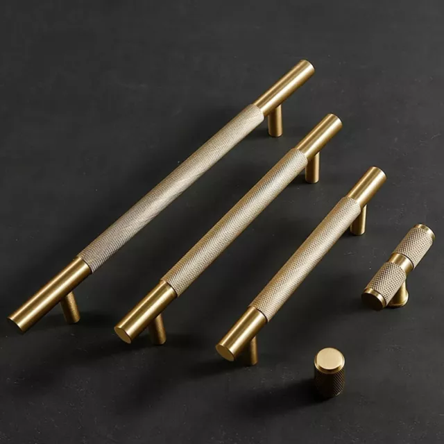 Solid Brass Knurled Cabinet Pulls Gold T Bar Knobs Drawer Knobs and Pulls